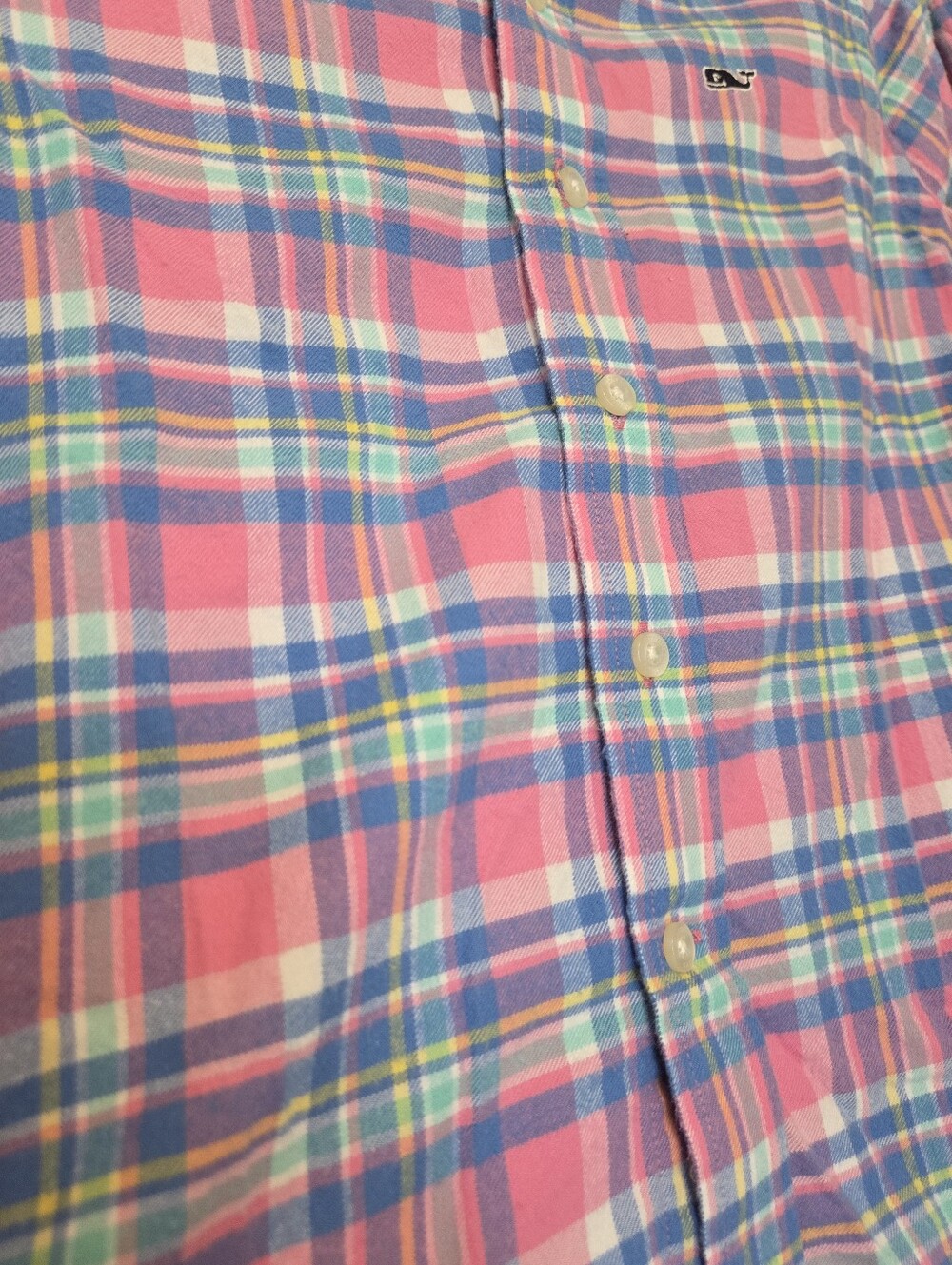 Vineyard Vines Pink, Blue & Green Plaid Flannel Button-Up Shirt Boys Whale Shirt - Picture 4 of 9